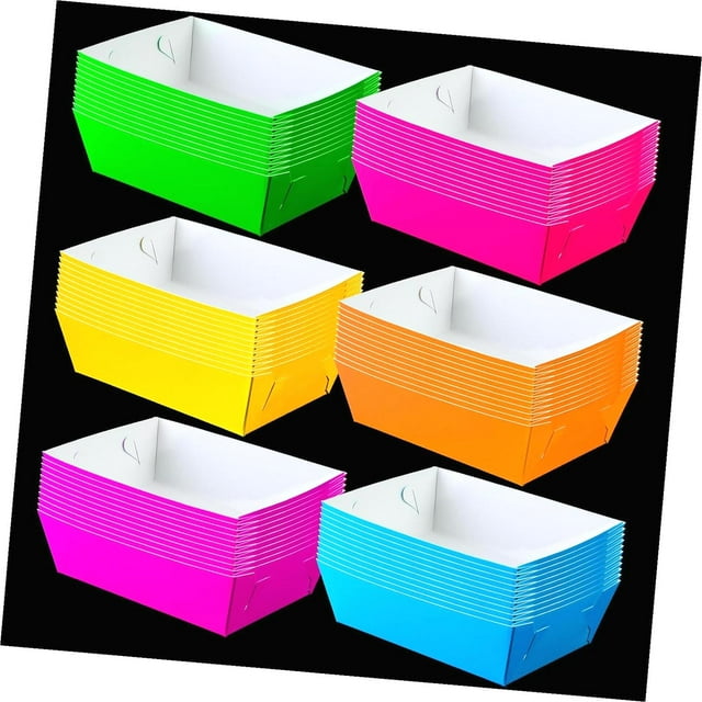 BESTKITTY 48 Pcs Neon Glow Party Paper Food Trays Snack Boats for Candy