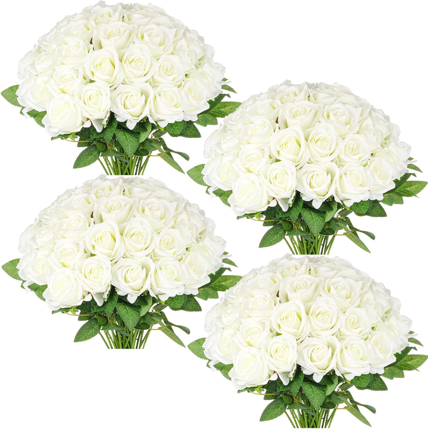 White Flake Roses BESTKITTY 50 Pcs Fake Roses in Bulk Artiial White Rose with Stem ...