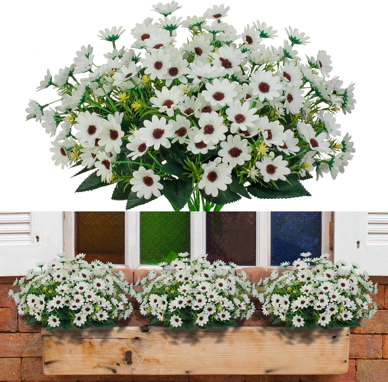 BESTKITTY 8 Bundles Sunflowers Arti Fake Mums Flowers Outdoor UV Rnt No ...