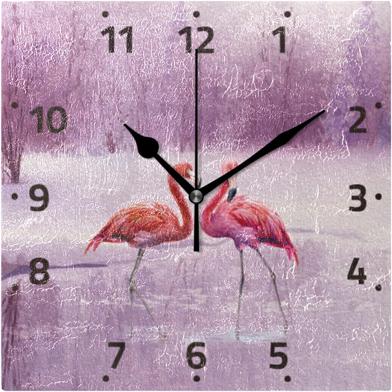 BESTKITTY A Pair of Pink Flamingos Wall Clock Square Silent NonTicking