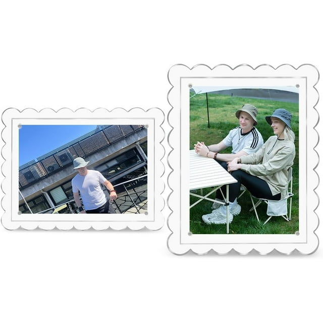 BESTKITTY Acryl Fe 5x7 Acryl Magnet Pture Fs Scalloped Pture F with Dual Kstand Holes for Veal and Horizontal Display, Clear Color 2 Pa