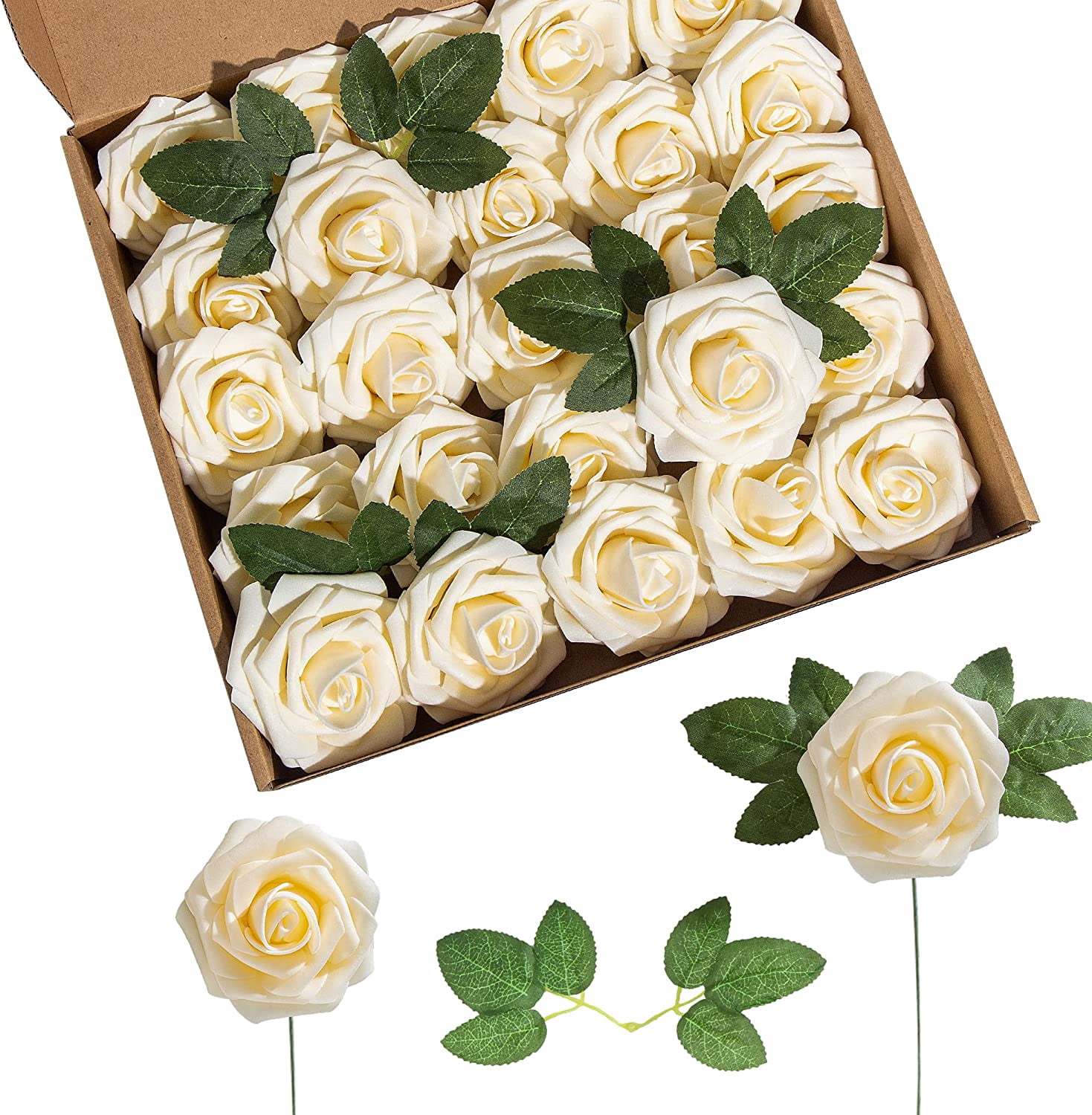 BESTKITTY Artiial Flower Foam Rose 25pcs Real Lo Fake Rose with Stems ...