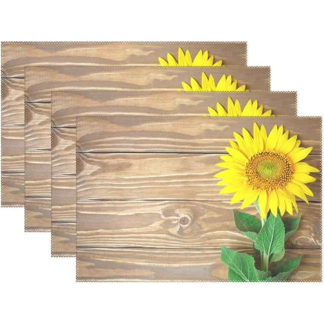 BESTKITTY Beautiful Sunflowers On Wooden Placemat Heat Resistant Non