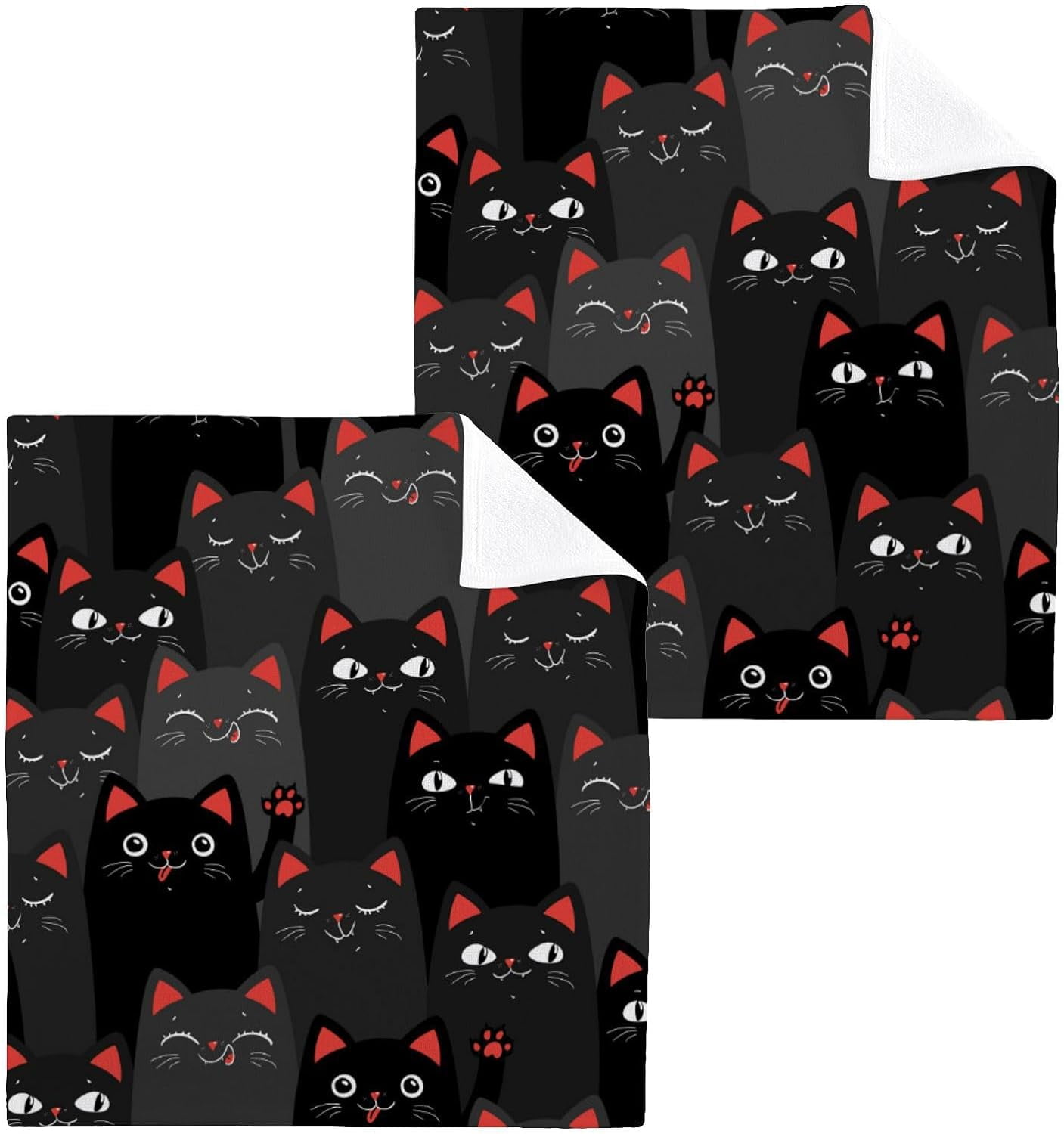 BESTKITTY Black Cat Washcloths 6 Pack, Highly Absorbent Soft Cotton