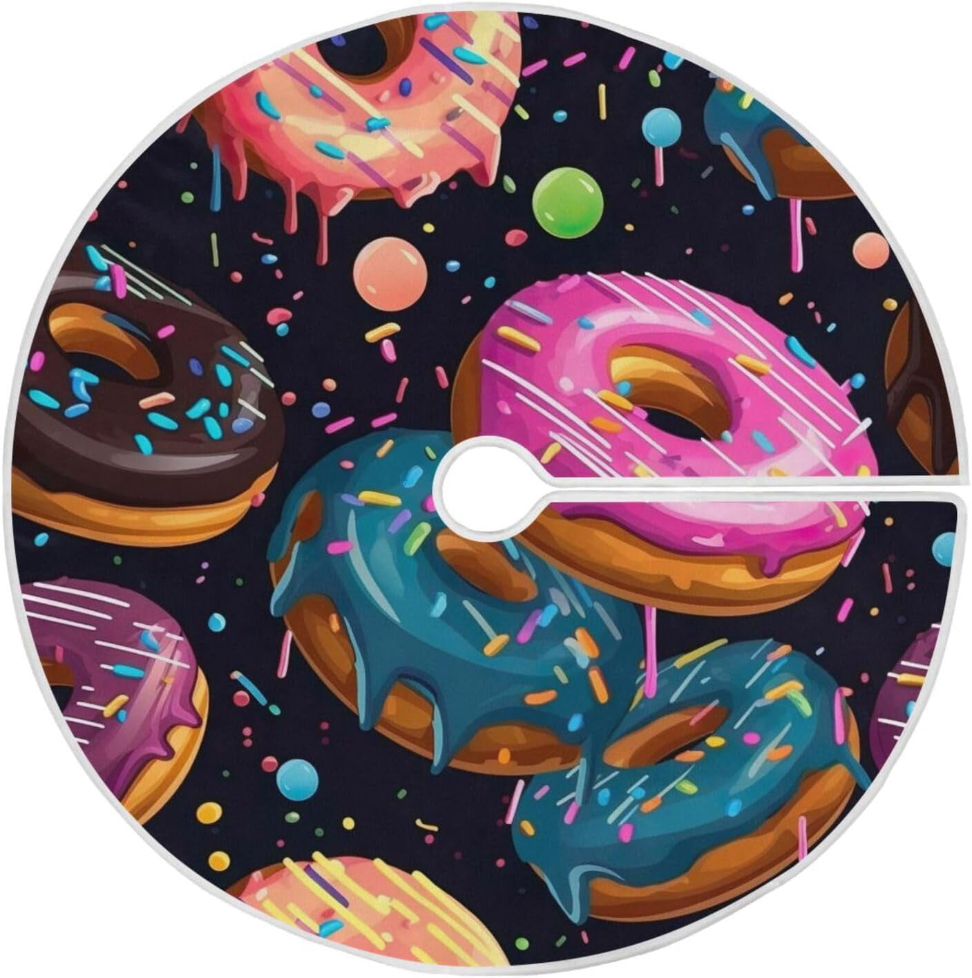 BESTKITTY Cartoon Donuts 47 Inch Christmas Tree Skirt, Polyester Xmas