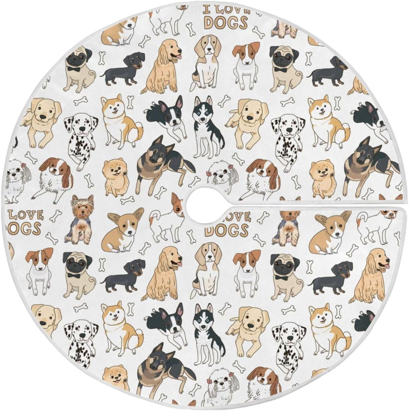BESTKITTY Christmas Tree Skirt 48 Inch, Cute Dogs Xmas Tree Mat for