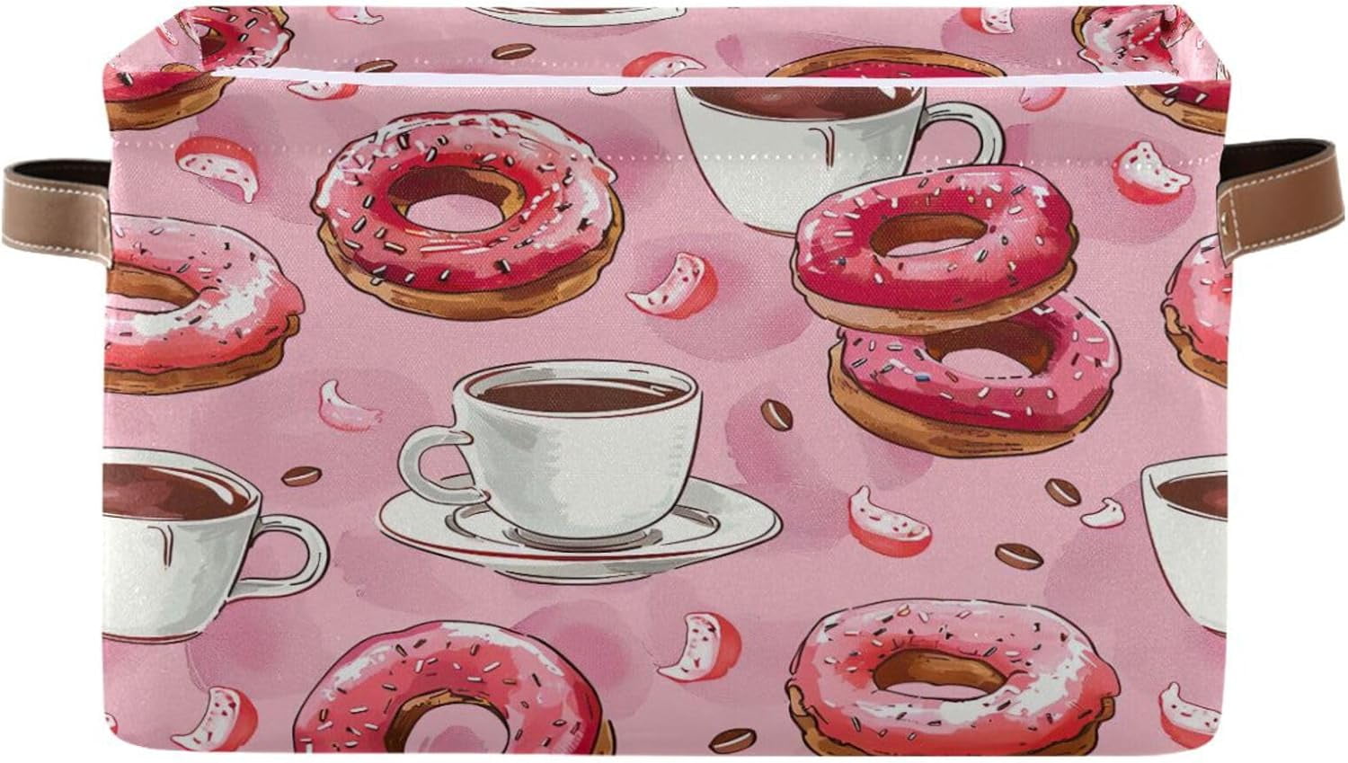 BESTKITTY Collapsible Storage Basket with Handles, Coffee Doughnuts