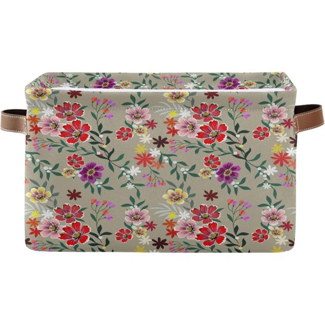 BESTKITTY Collapsible Storage Basket with Handles, Colorful Flower