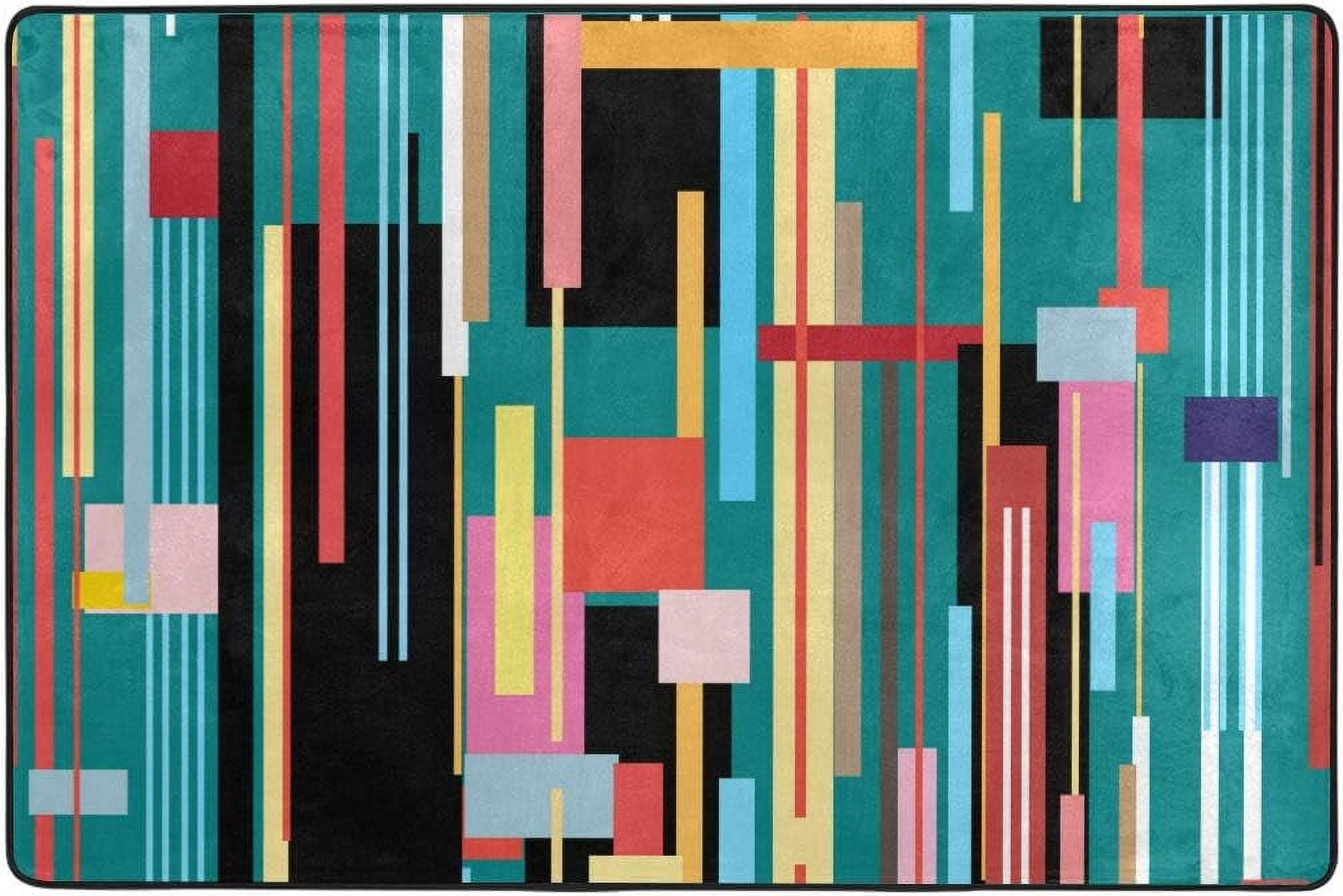 BESTKITTY Colorful Geometric Hippie Striped Stripes Area Rug Floor Mat