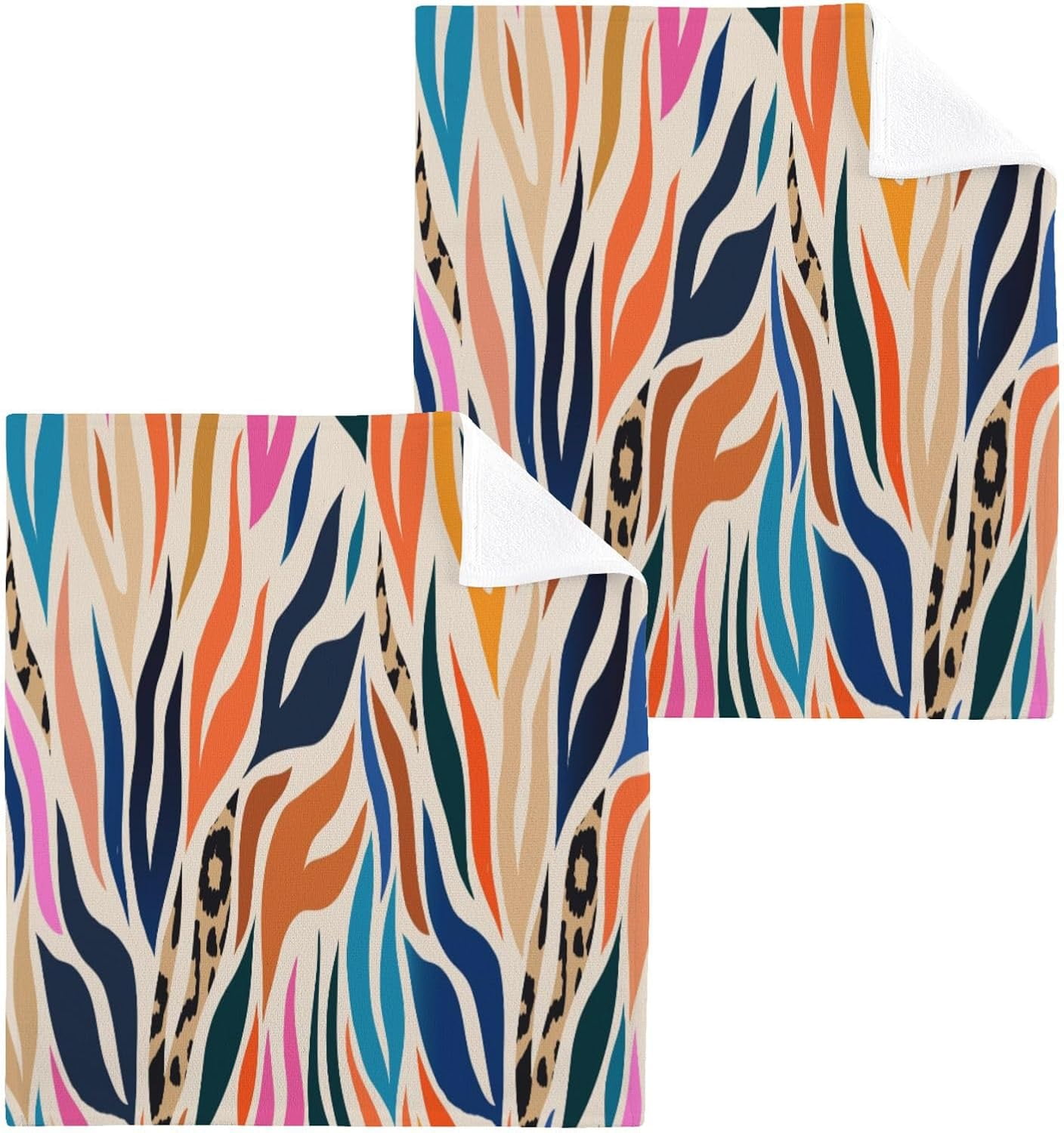 BESTKITTY Colorful Pattern Cotton Washcloths Set of 2, 12"x12" Soft