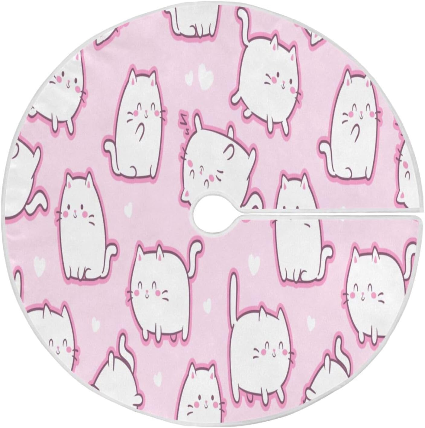 BESTKITTY Cute Cats on Pink Christmas Tree Skirt, 48 Inches Large Tree