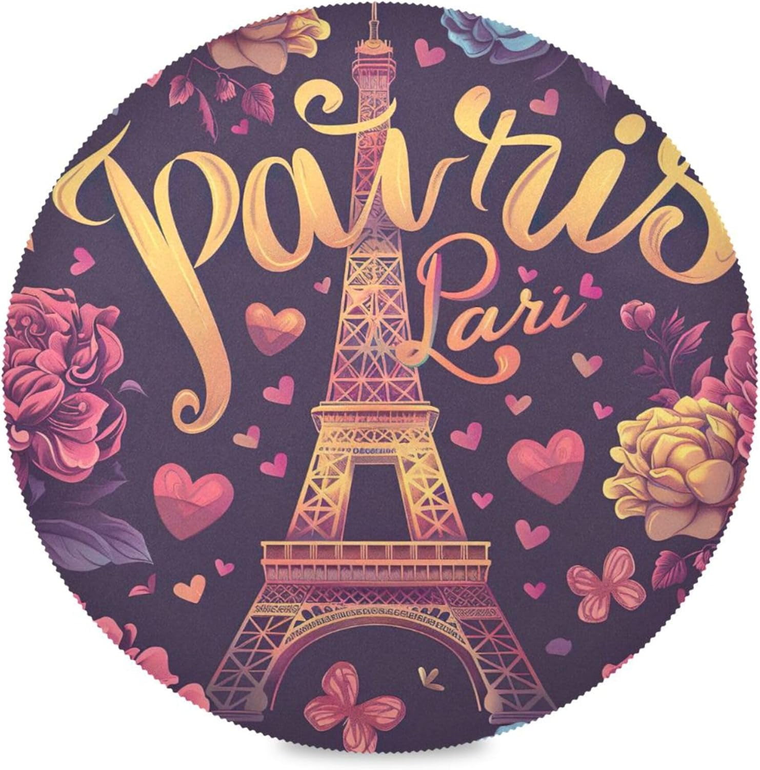 BESTKITTY Eiffel Tower Kitchen Round Placemats Set of 1, Washable Heat