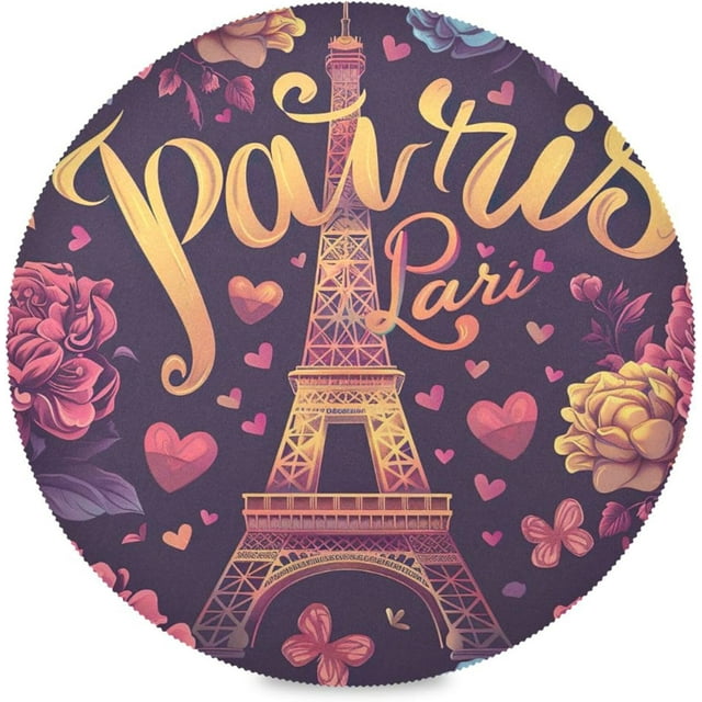 BESTKITTY Eiffel Tower Kitchen Round Placemats Set of 1, Washable Heat