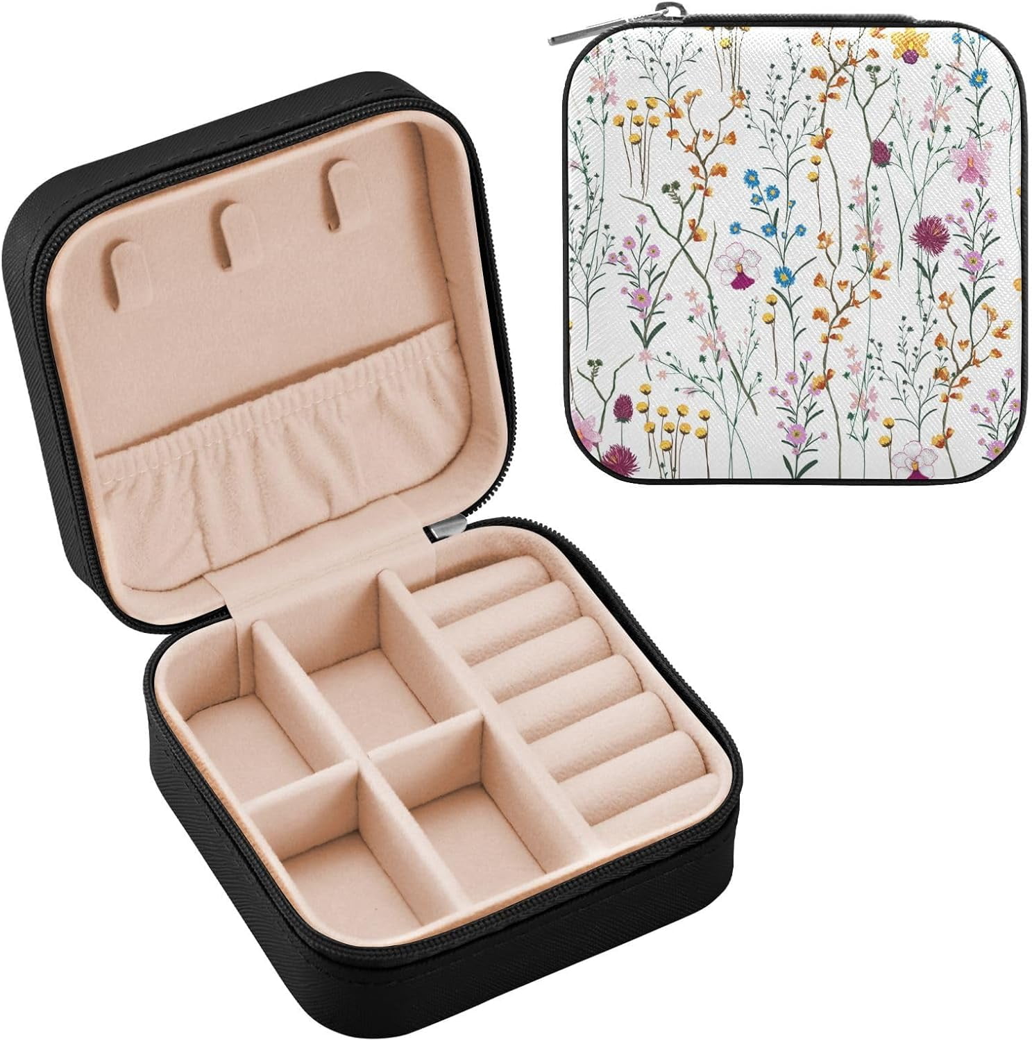BESTKITTY Elegant Flowers Travel Jewelry Case for Women Girls,PU