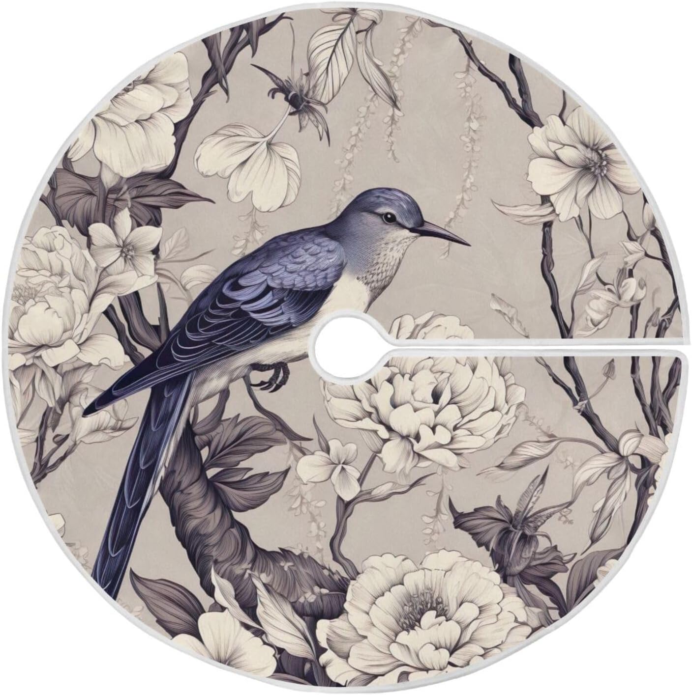 BESTKITTY Flowers and Birds 47 Inch Christmas Tree Skirt, Polyester