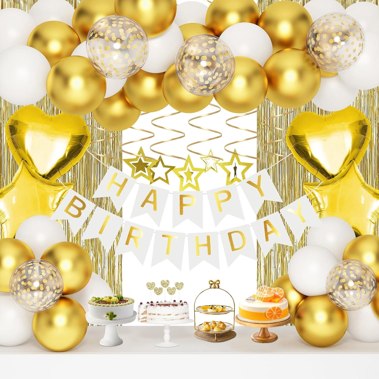BESTKITTY Gold Birthday Decorations, White and Gold Balloons Party ...