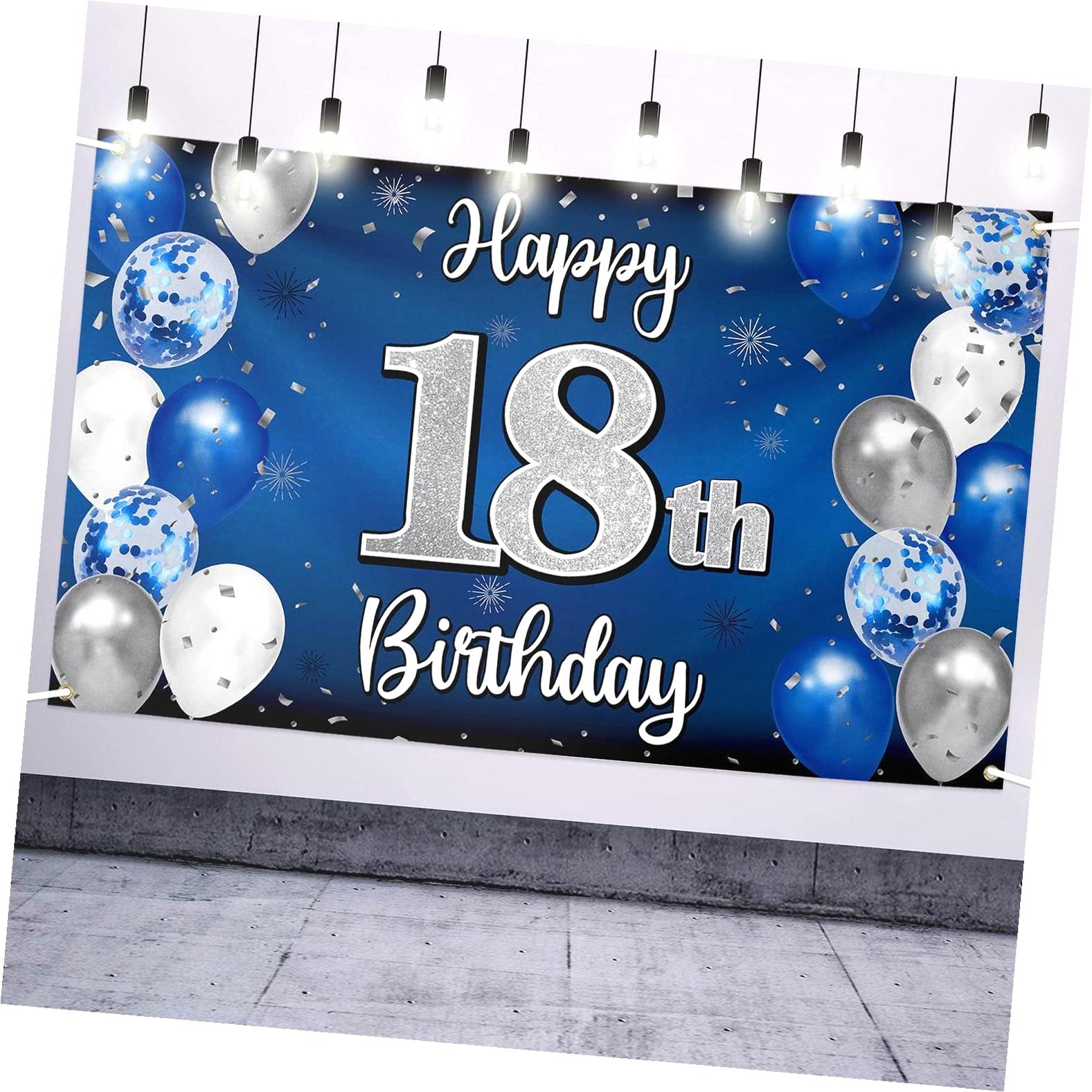 BESTKITTY Happy 18th Birthday Decorations, 18th Blue & Silver Balloon ...