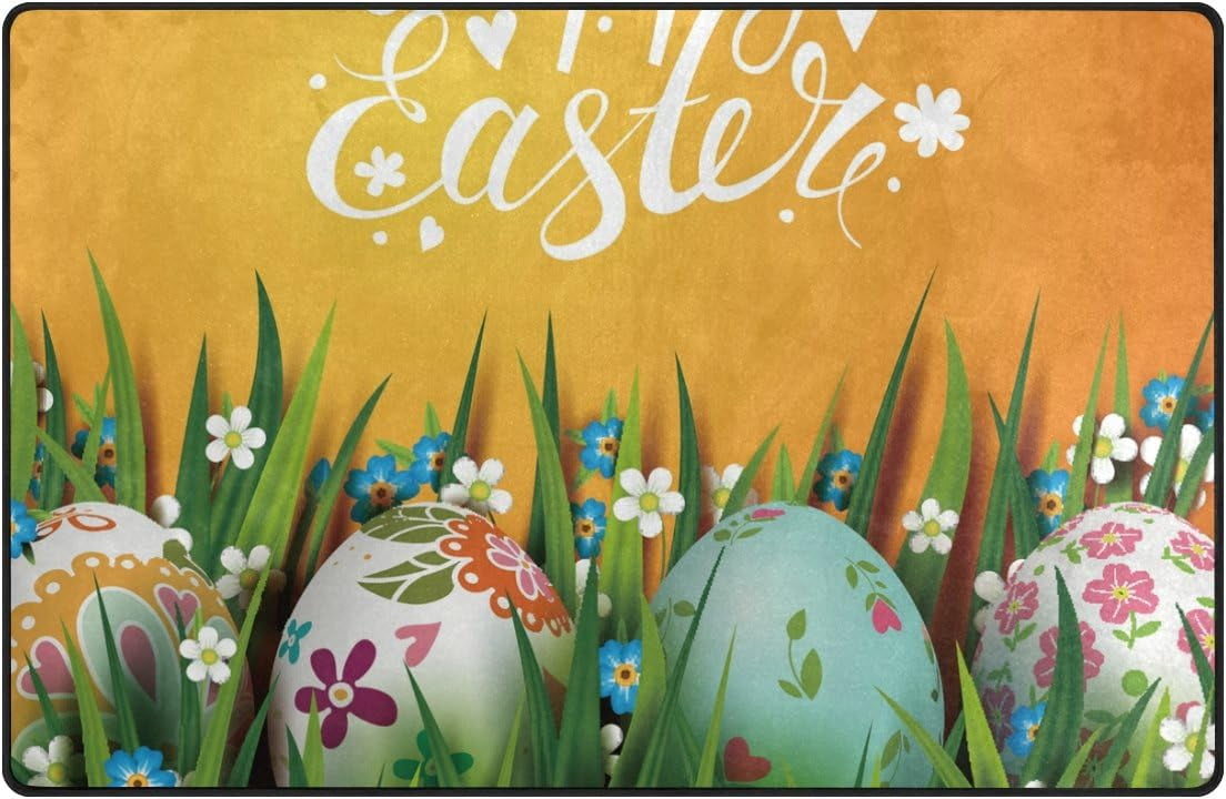BESTKITTY Happy Easter Eggs Floral Flowers Butterfly Large Doormats
