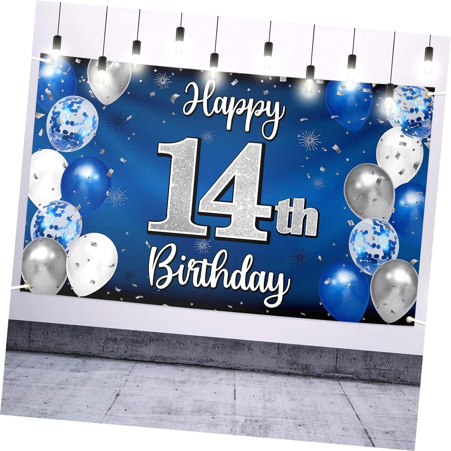 BESTKITTY Joyful 14th Birthday Party Decor, Blue & Silver Balloon Large ...