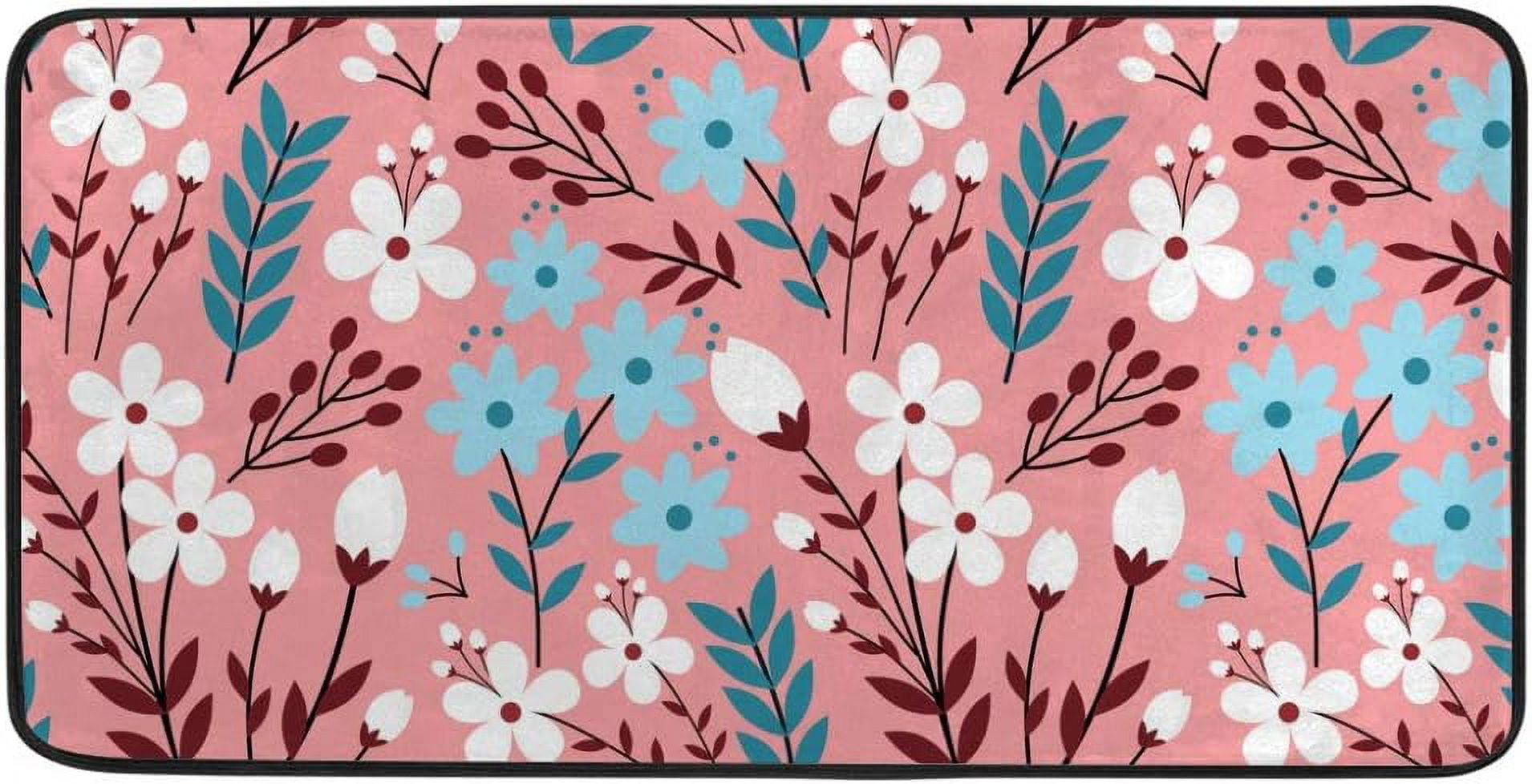 Bestkitty Kitchen Floor Mat, Non Slip Absorbent Comfort Colorful Flower 