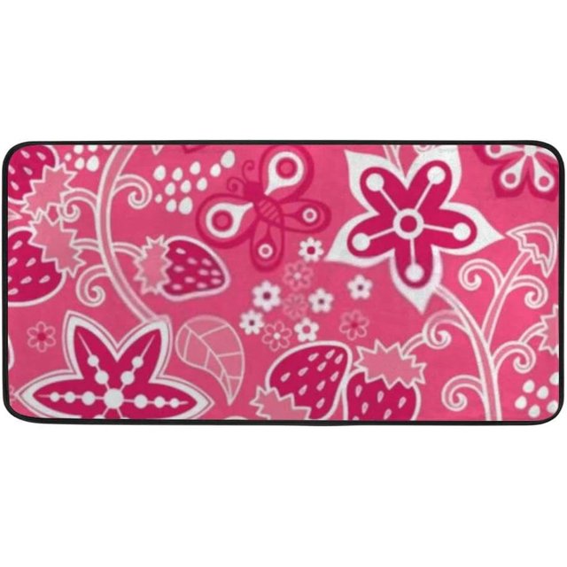 BESTKITTY Kitchen Mat Rug Comfort Standing Mat Strawberry Butterfly