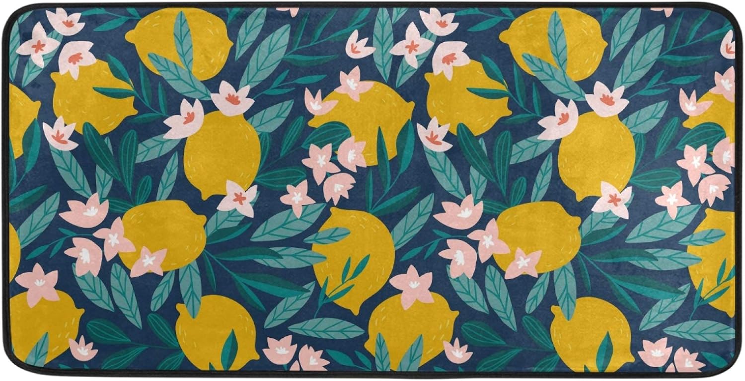 BESTKITTY Kitchen Mat Tropical Fruit Lemons Kitchen Rug Mat Anti