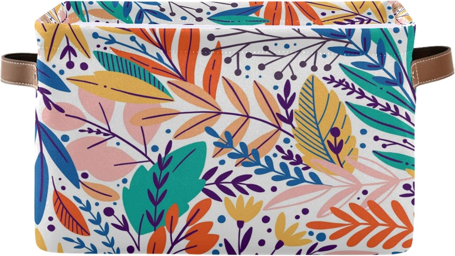 BESTKITTY Large Foldable Storage Bin Colorful Exotik Leaves Fabric