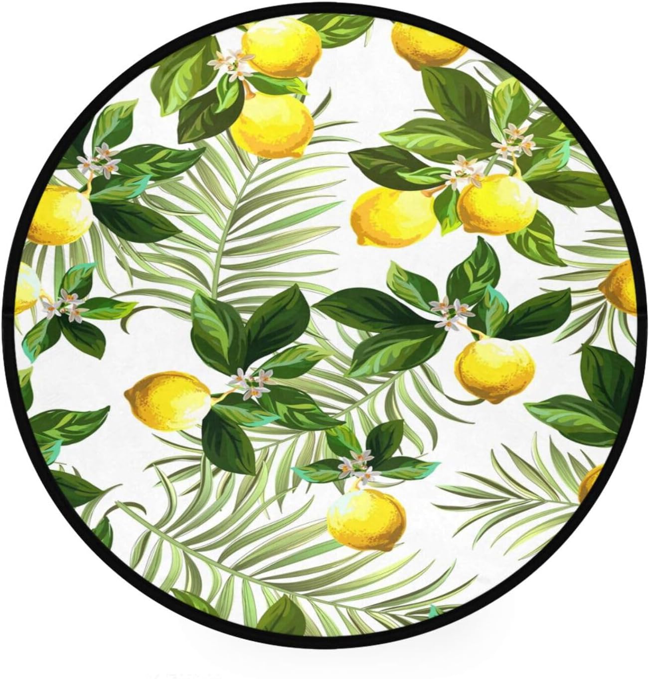 BESTKITTY Leaves Yellow Lemons Round Rugs 3 Feet Collection Circle Area