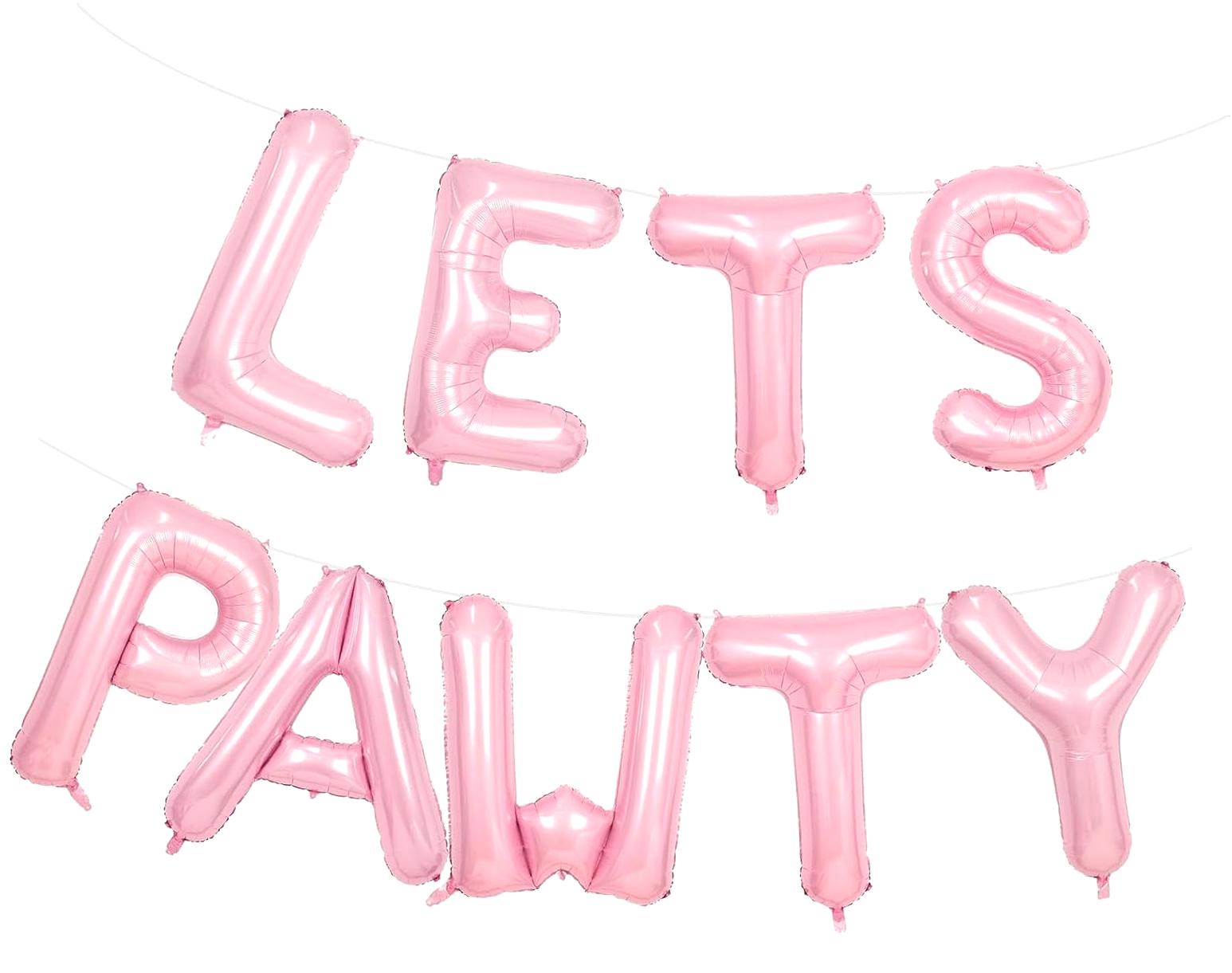 Silver Glitter Let’s Pawty Banner – Pink Paw Print Pet Birthday Sign For Dog & Cat Parties, Photo Prop Decor