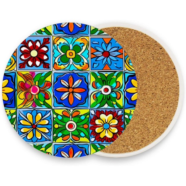 BESTKITTY Mexican Talavera Drink Coasters Set of 1, Absorbent Round