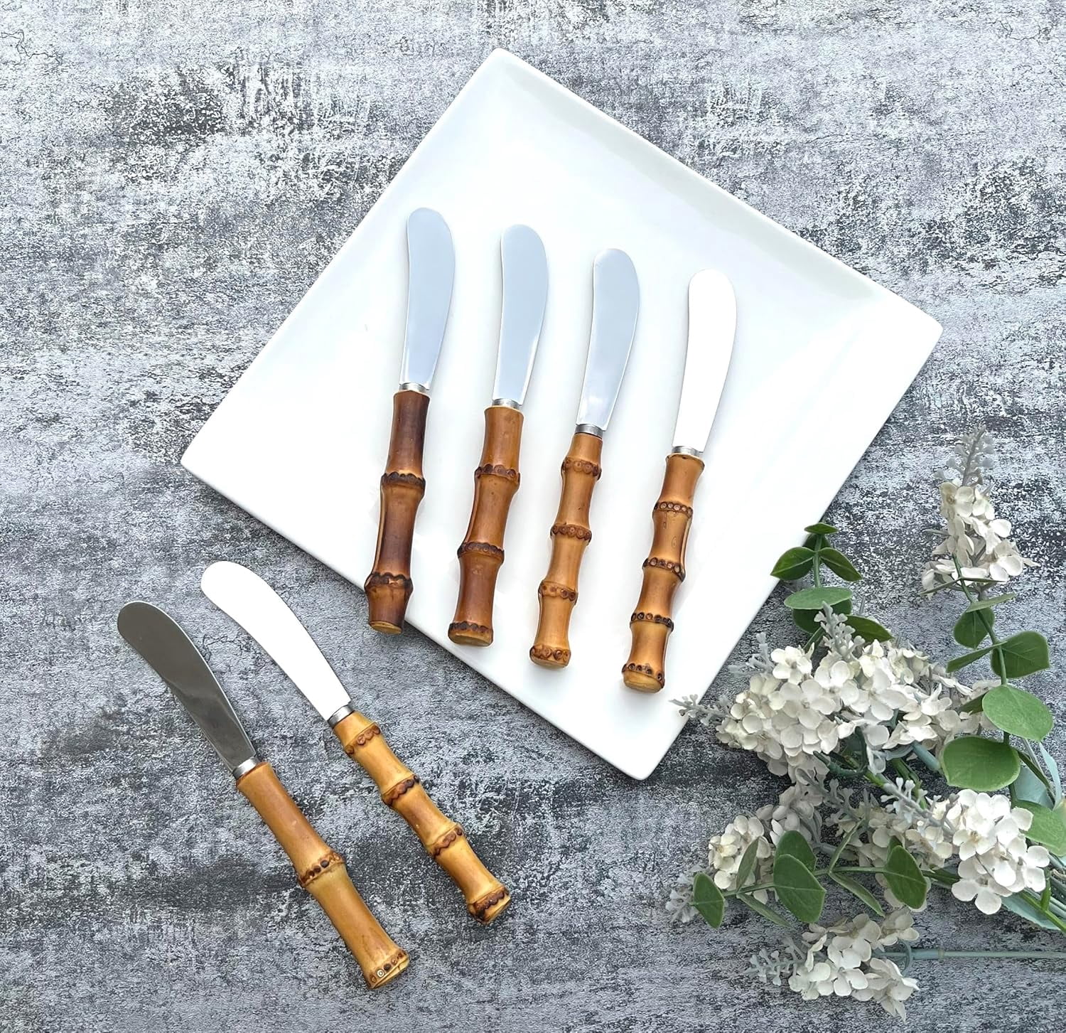 BESTKITTY Nature Material Handle Flatware, 5-Piece Set, Stainl Steel 18 ...
