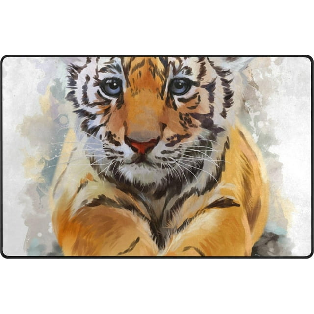 BESTKITTY Oil Painting Vintage Animal Tiger Cute Large Doormats Area