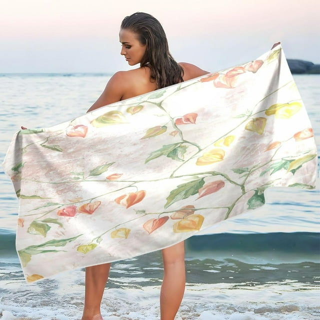 BESTKITTY Physalis in Yellow Oversized Lightweight Beach Towel, 31x71