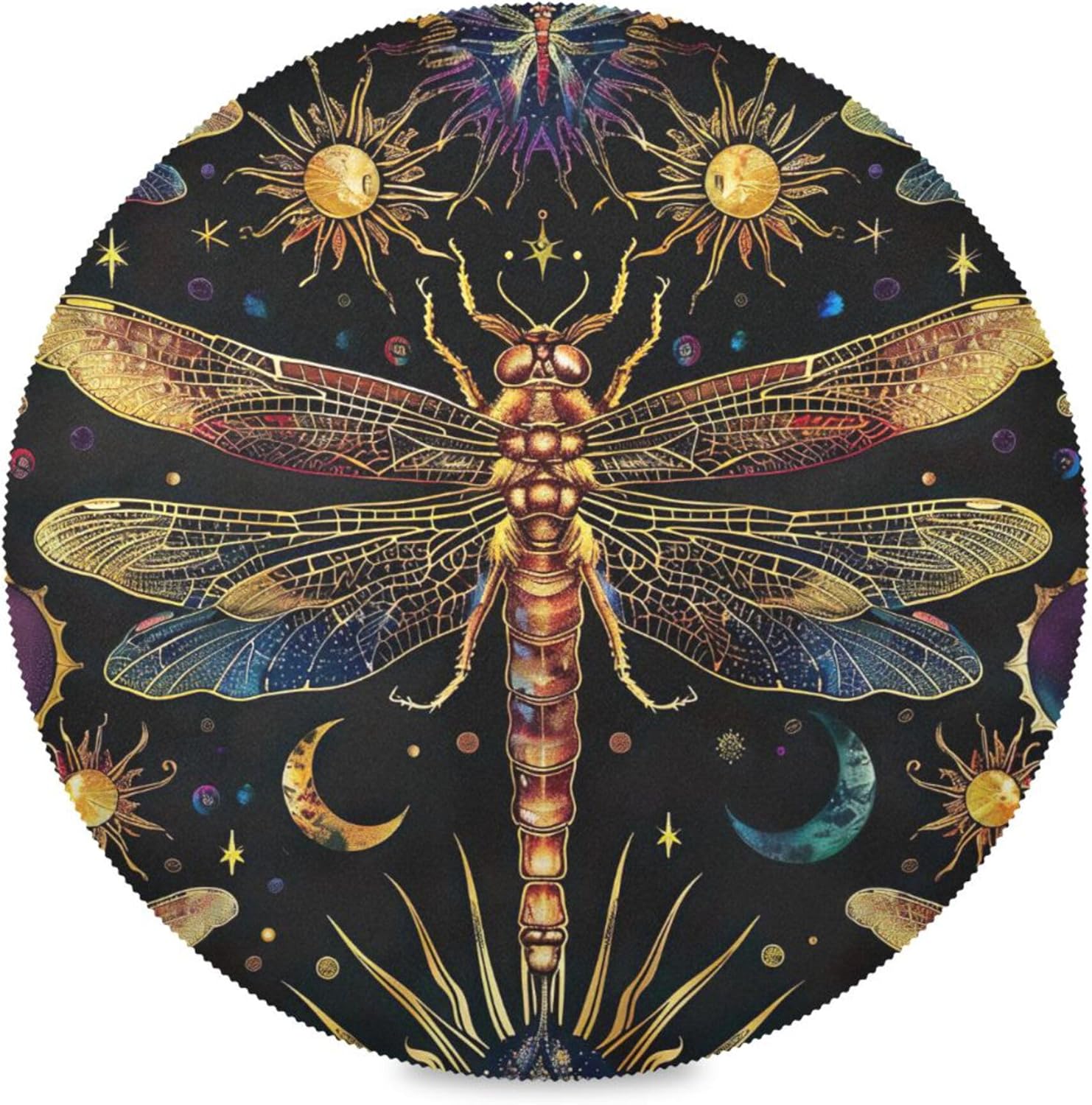 BESTKITTY Rainbow Dragonfly Kitchen Round Placemats Set of 4, Washable