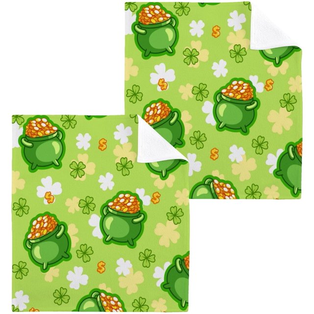 BESTKITTY St. Patrick's Day Clover Washcloths 2 Pack, Highly Absorbent