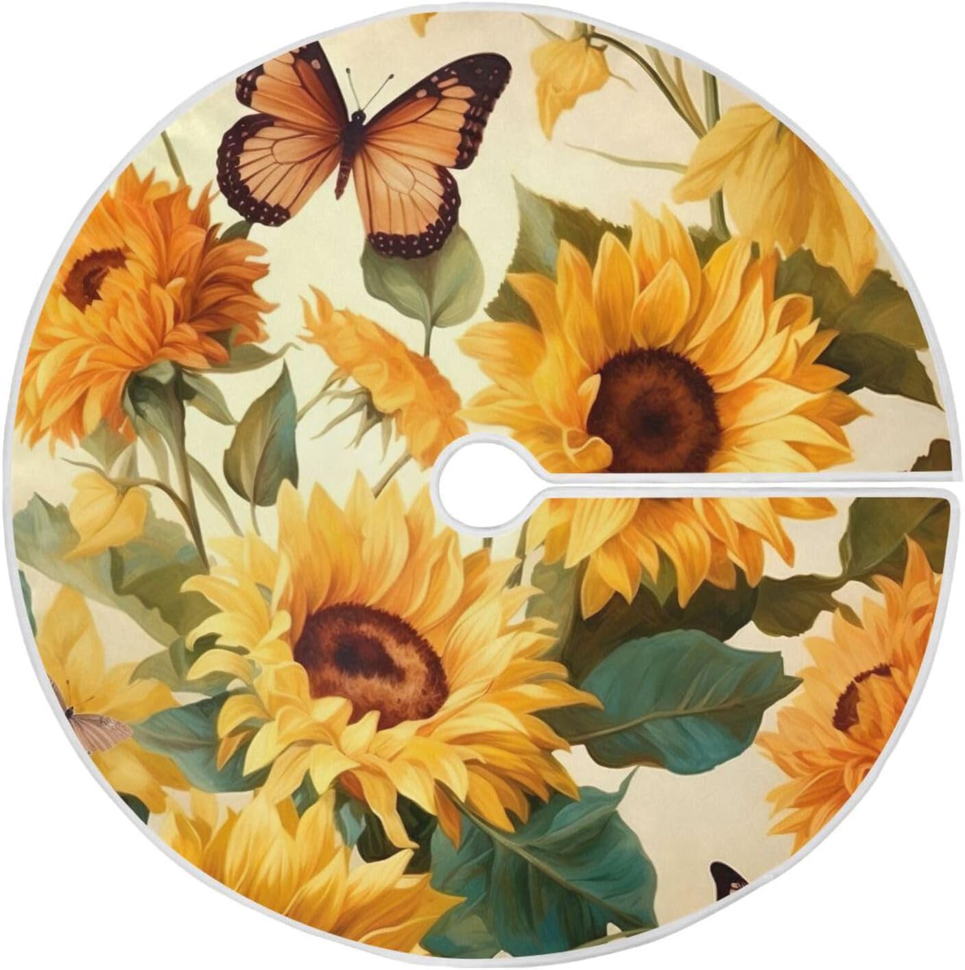 BESTKITTY Sunflower Butterfly Christmas Tree Skirt, 48 Inches Large