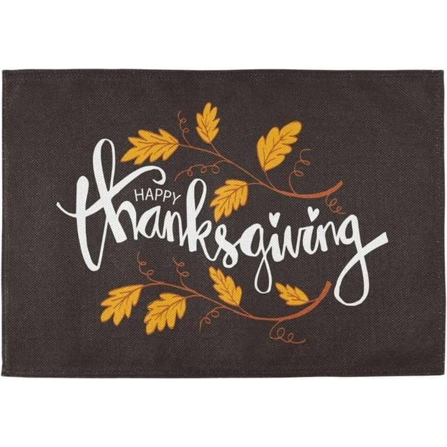BESTKITTY Thanksgiving Lettering with Orange Leaves Placemats Set of 6