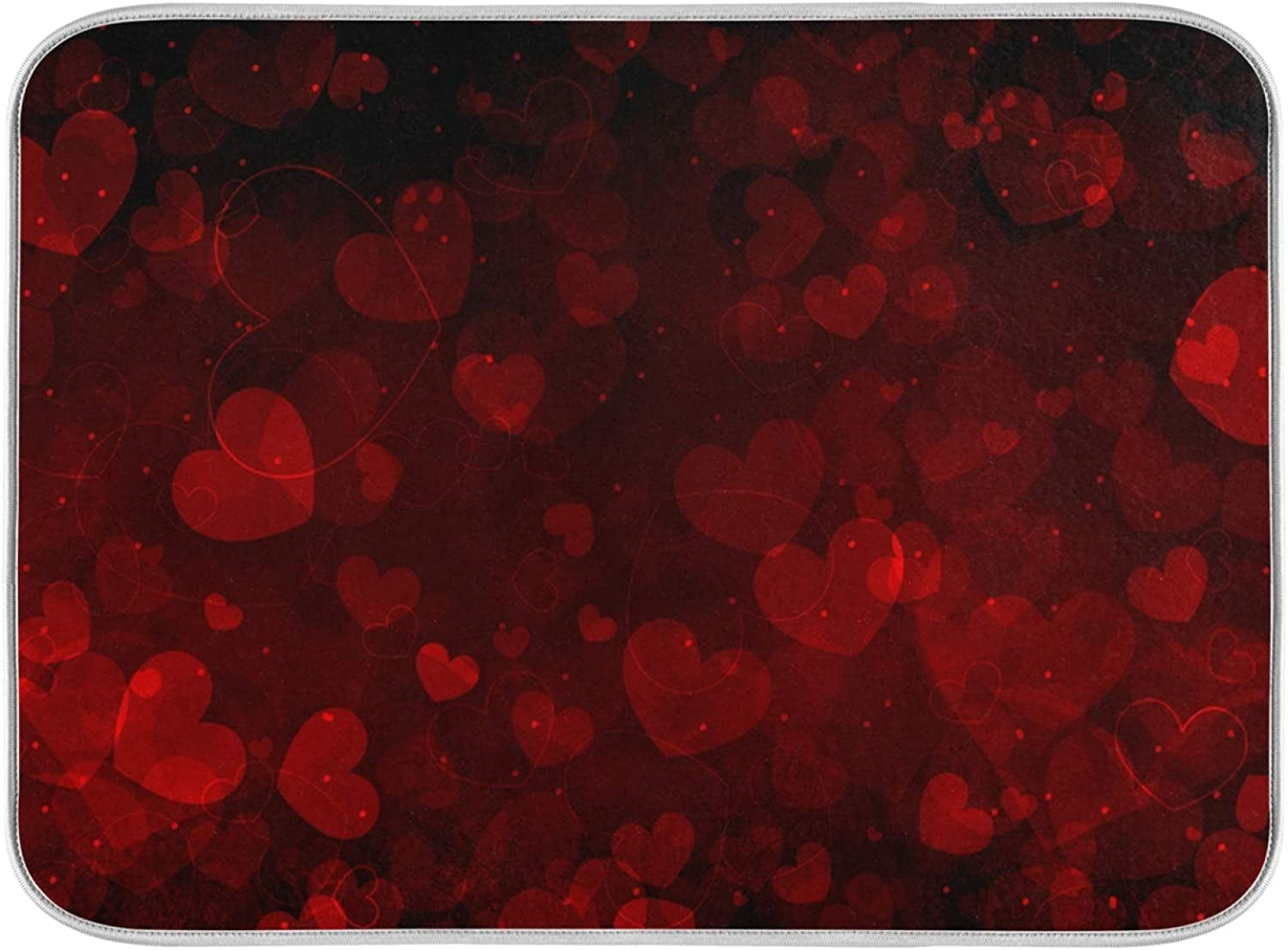 BESTKITTY Valentine Hearts Background Dish Drying Mat for Kitchen, Easy