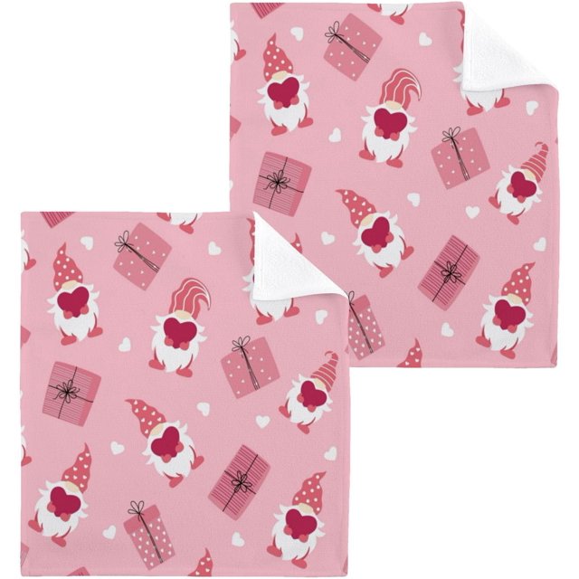 BESTKITTY Valentine's Day Gnome Washcloths 2 Pack, Highly Absorbent