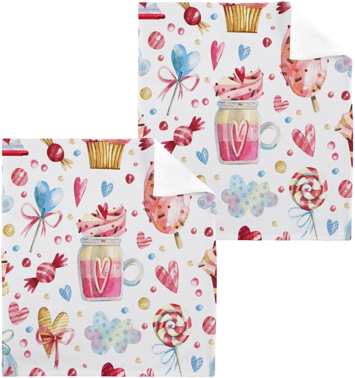 BESTKITTY Watercolor Valentines Day Washcloths Set of 212 X 12 Inch