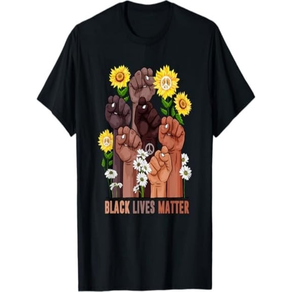 BESTLUCKY Black History Lives Matter Rise Hand Sunflower Peace African T-Shirt