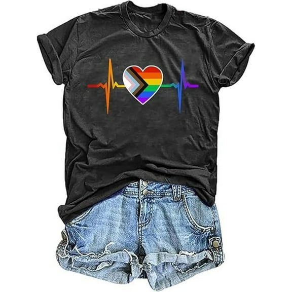 BESTLUCKY Casual Short Sleeve Tops - Women's Pride Shirts with Rainbows Heart Graphic Tees for the LGBT Community