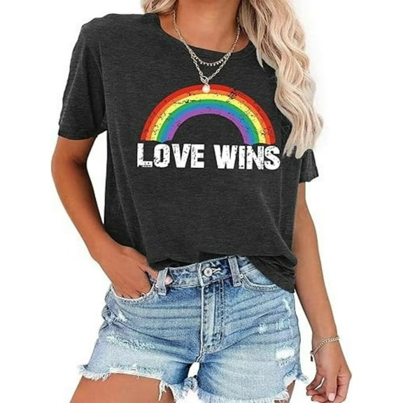 BESTLUCKY Casual Short Sleeve Tops for Women - Rainbow Pride Shirts with Letter Print and Graphic Tees