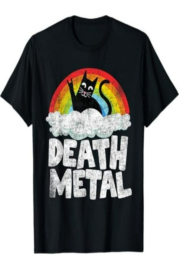 Cat Rainbow Heavy Metal Band Kids Goth Funny Death Metal T-Shirt