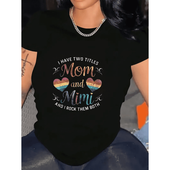 BESTLUCKY Chic plus size cotton T-shirt for women - Mom and Mimi graphic, crew neck, short sleeve - perfect for casual wear, comfortable fashion style
