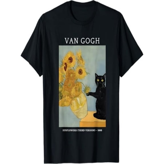 BESTLUCKY Funny Van Gogh Sunflowers Cat Meme Van Gogh Art T-Shirt