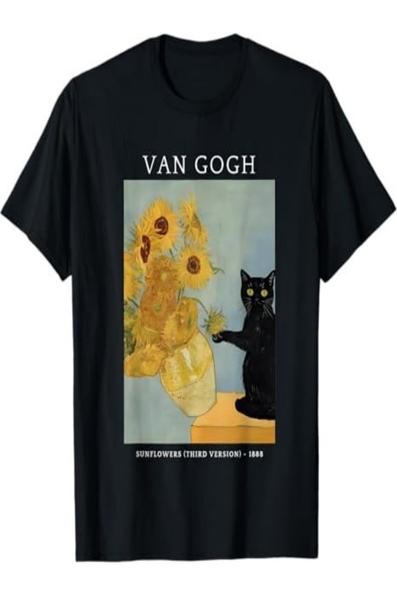 Funny Van Gogh Sunflowers Cat Meme Van Gogh Art T-Shirt
