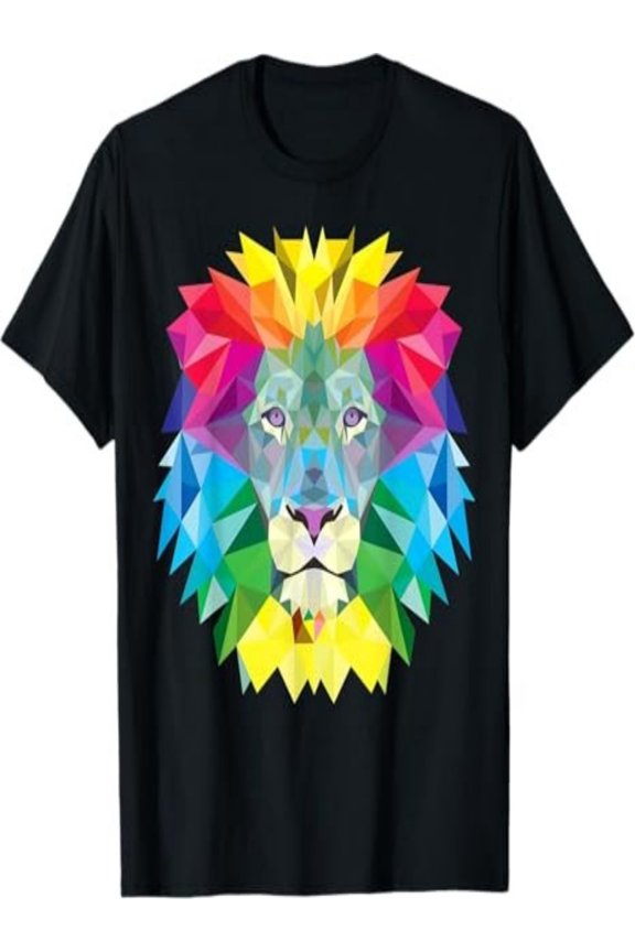 Geometric Rainbow Lion Face T-Shirt