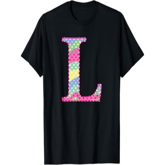 BESTLUCKY Girls Colorful Rainbow Polka Dot Monogram Initial Letter L T-Shirt