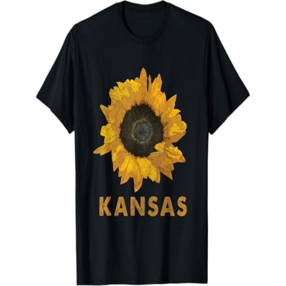 BESTLUCKY Kansas State Flower / Sunflower Print / Vintage Style T-Shirt